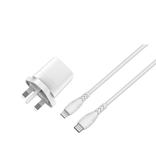 20W USB-C Mains Charger and Apple Lightning cable - White